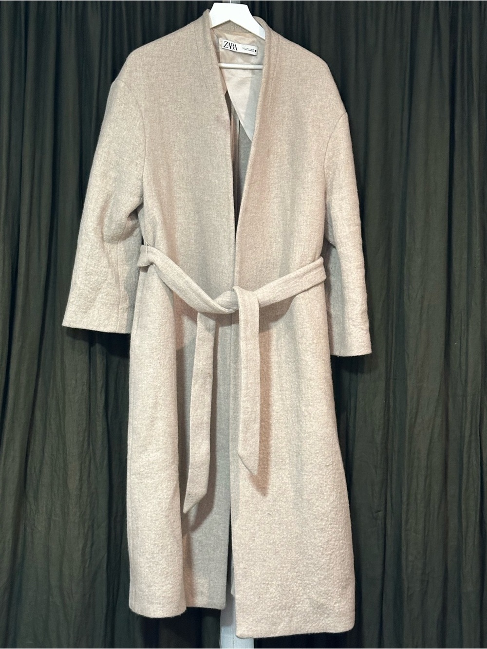 Zara Cream Minimal Wool Blend Coat